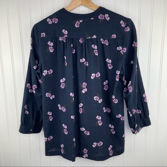 Madewell Popover Pansy Bouquet Pin Tuck Peasant Floral Top Navy F5655 - Picture 8 of 10